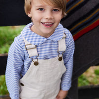 classic childrens clothing boys shirt in gray blue gingham with peter pan collar