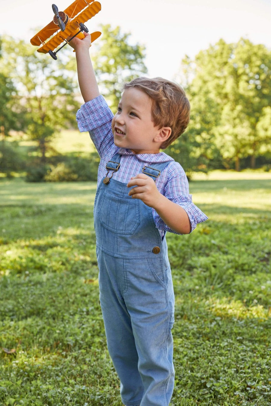 Little English essential overall in stormy blue corduroy, boy's or girl's overall for fall, traditional kid's clothing