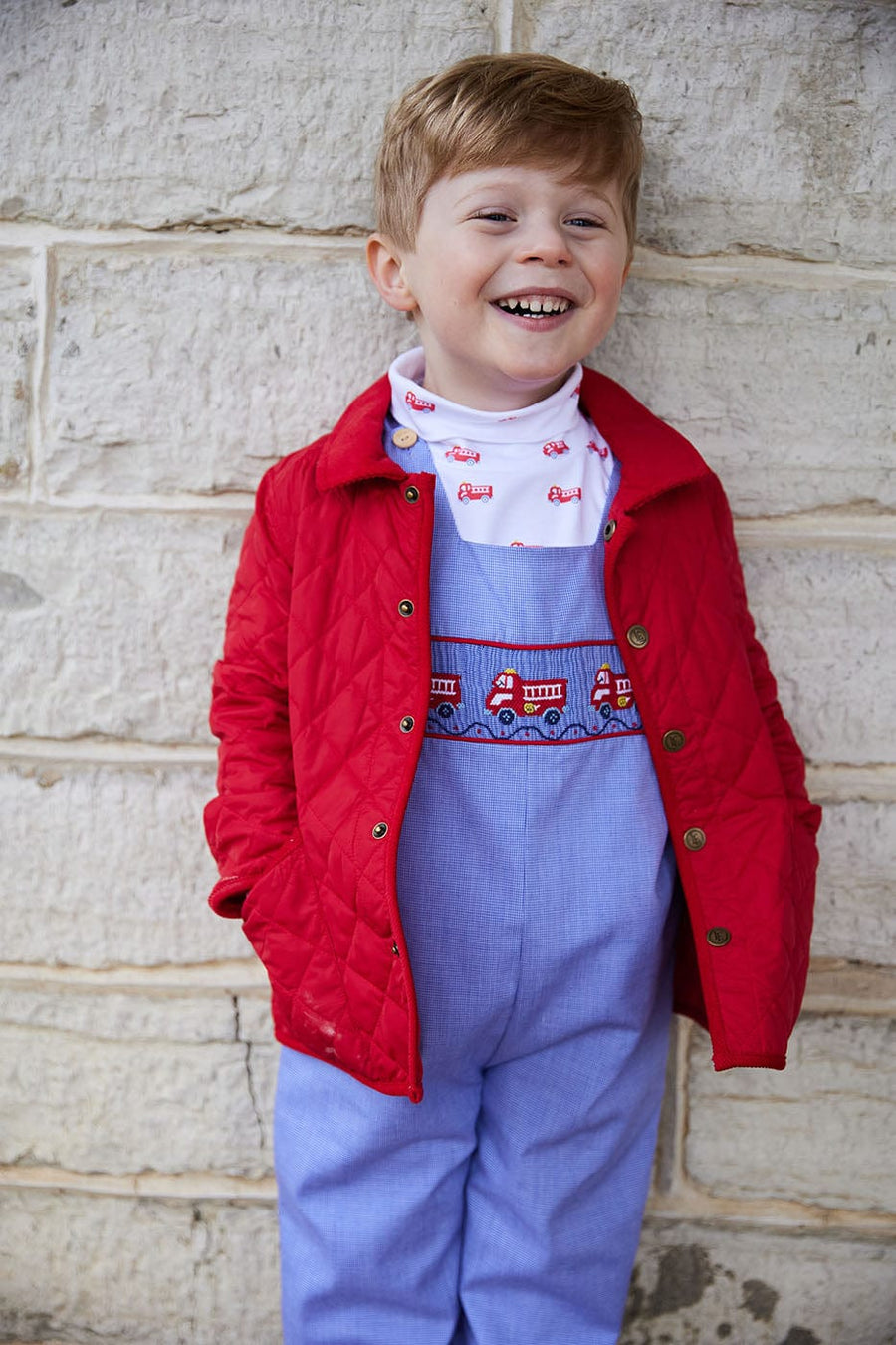 Little English classic childrens clothing quilted jacket with brass buttons and pockets and corduroy collar