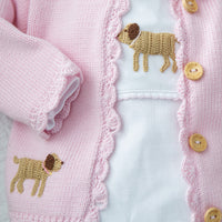 Little English traditional crochet playsuit, pink lab crochet playsuit for baby girl