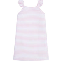 classic childrens clothing girls pink and white striped dress with ruffle straps 