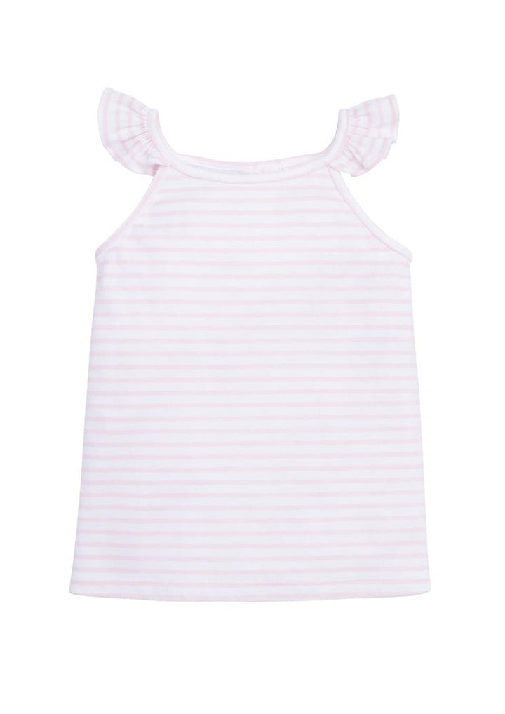 classic childrens clothing girls pink and white striped tank with ruffled straps