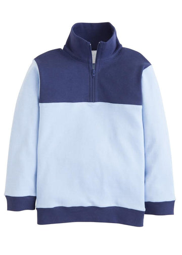 Little English classic boy's half-zip sweater, light blue and navy, traditional children's clothing
