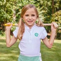 Traditional Little English skort with preppy green gingham pattern and side bow