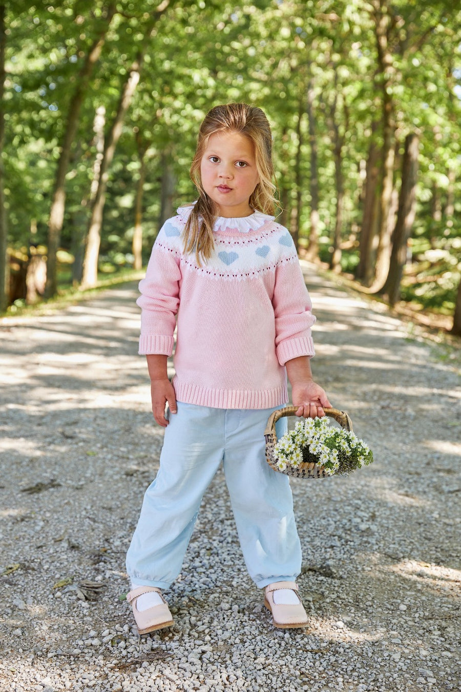 Little English traditional girl's clothing, classic corduroy pant in light blue for girl
