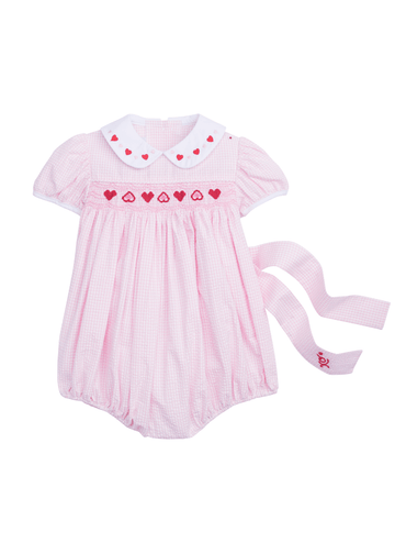 classic childrens clothing girls peter pan bubble with smocking and embroidered hearts 