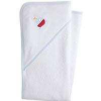 Little English terry cloth baby towel, hooded towel with embroidered sailboat