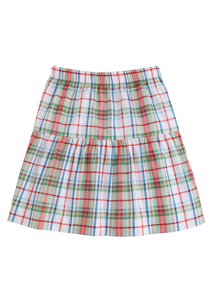classic childrens clothing girls skirt with elastic waist band in green and red plaid 