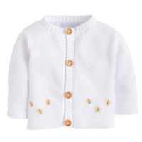 Little English baby crochet sweater with bee, unisex baby cardigan