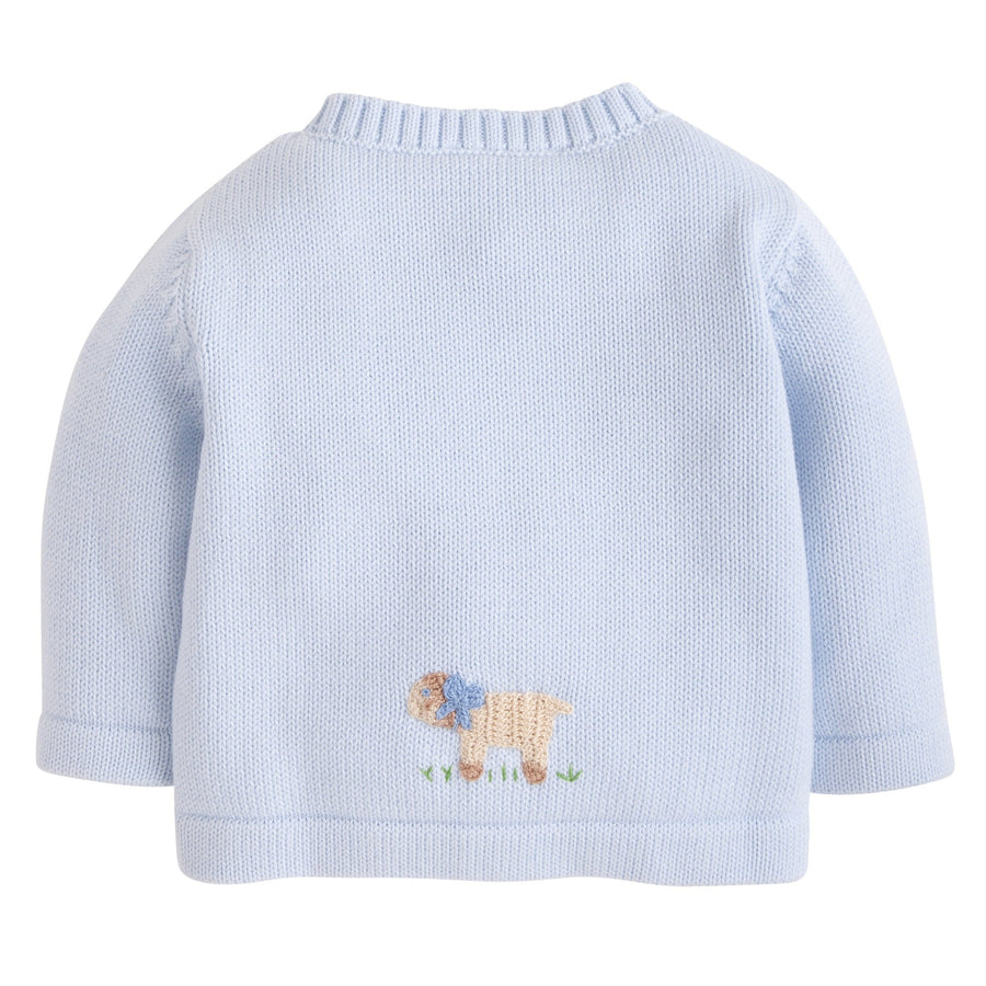 Little English signature year round crochet sweater for baby boy, pima cotton sheep crochet sweater, traditional children's clothing