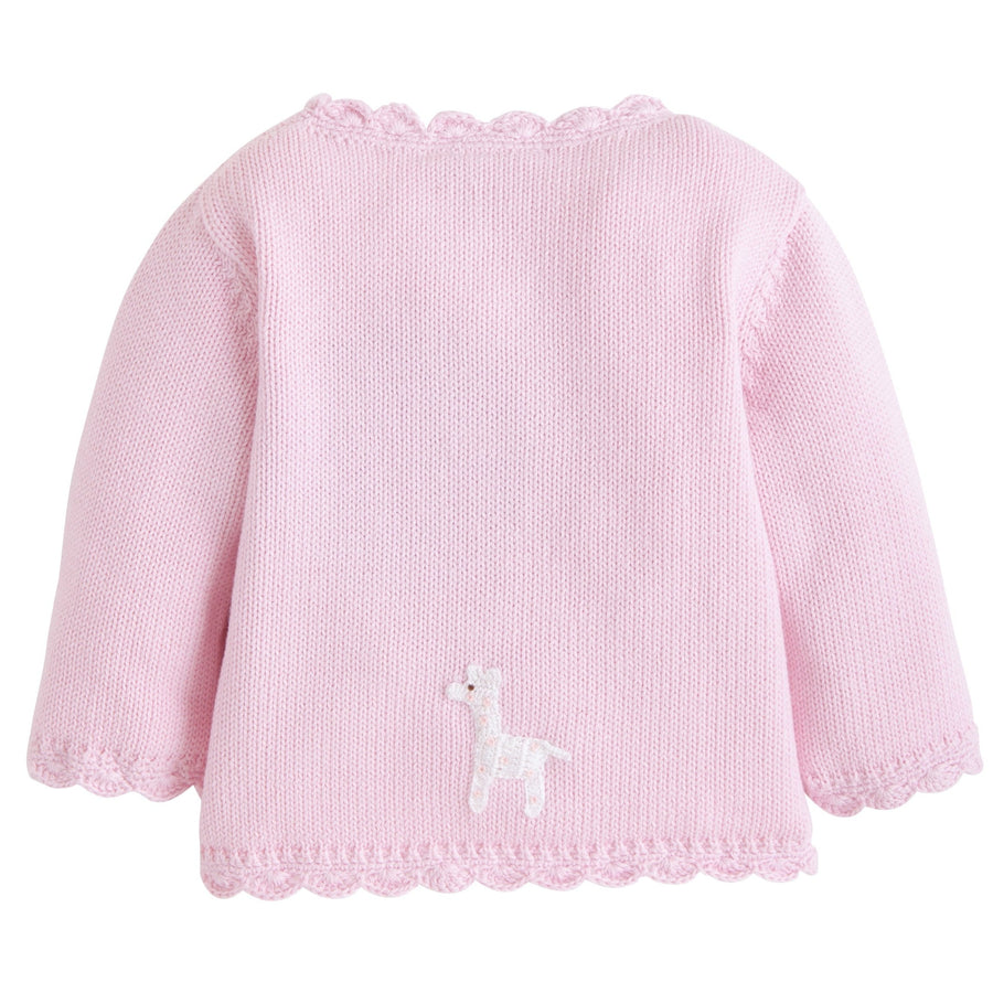 Little English traditional crochet sweater for baby, pink giraffe crochet sweater for baby girl