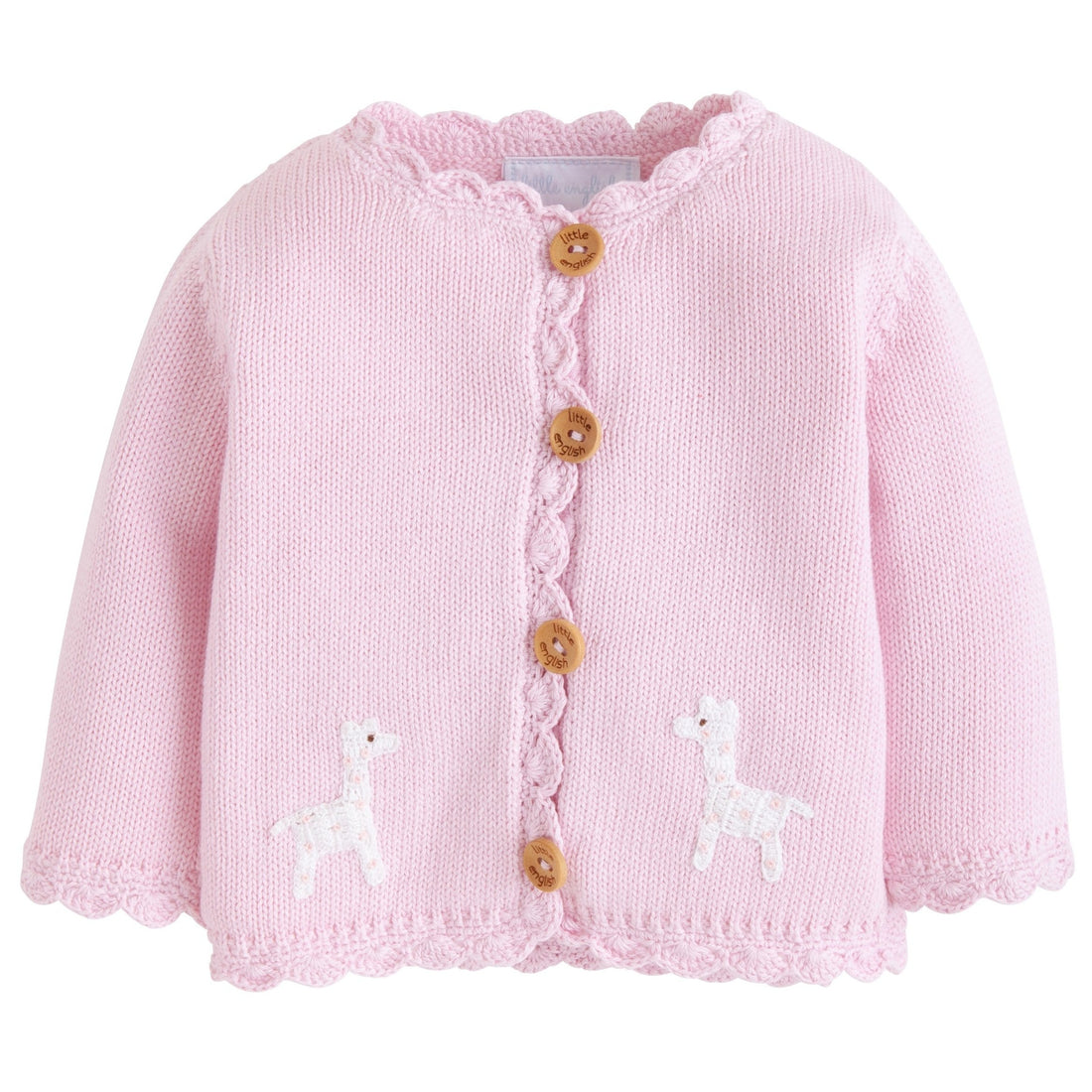 Little English traditional crochet sweater for baby, pink giraffe crochet sweater for baby girl