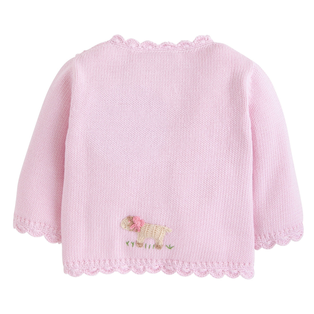 Little English signature crochet sweater for baby girl, traditional pink sheep crochet sweater for baby girl