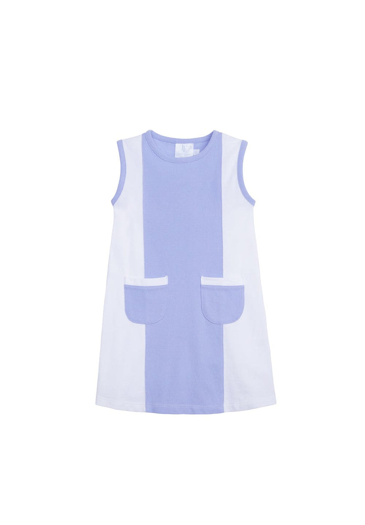 classic childrens clothing girls light blue and white dress with front pockets