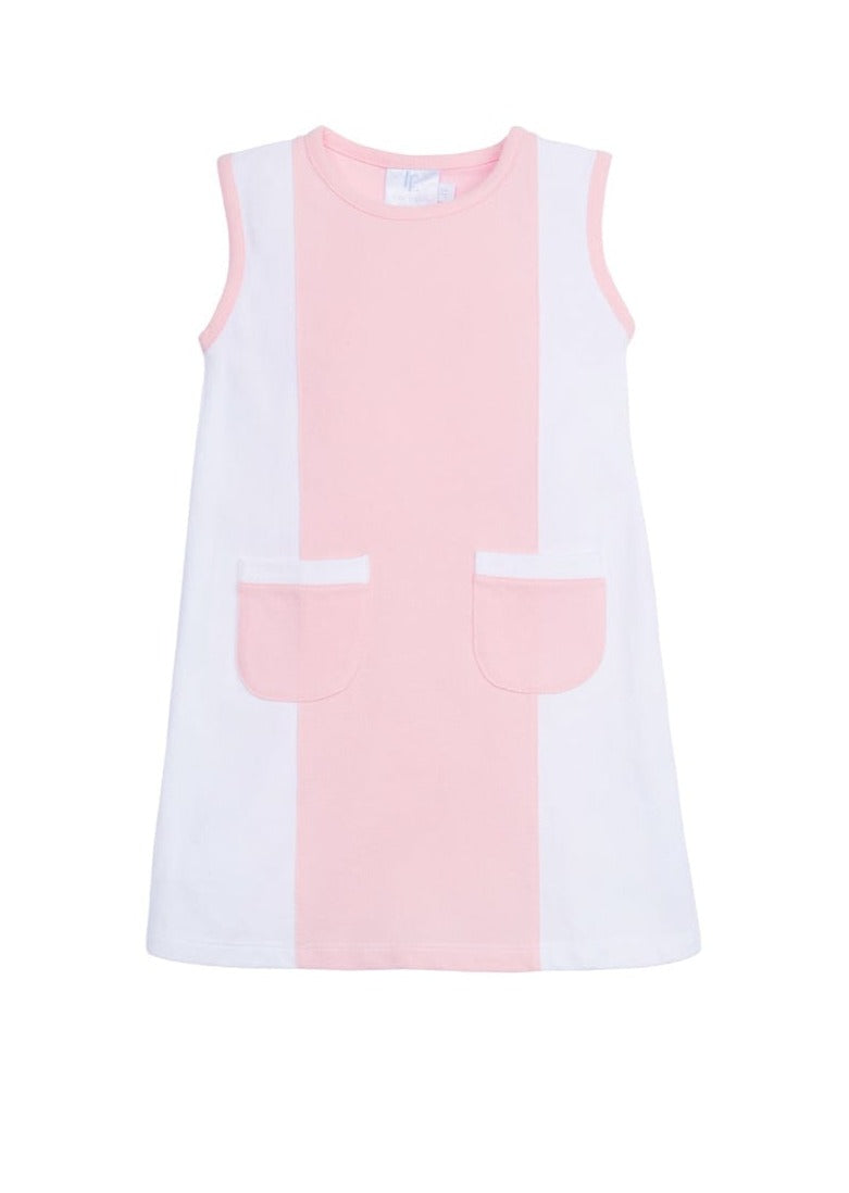 classic childrens clothing girls light pink and white dress with front pockets