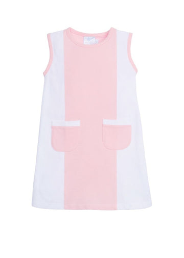 classic childrens clothing girls light pink and white dress with front pockets