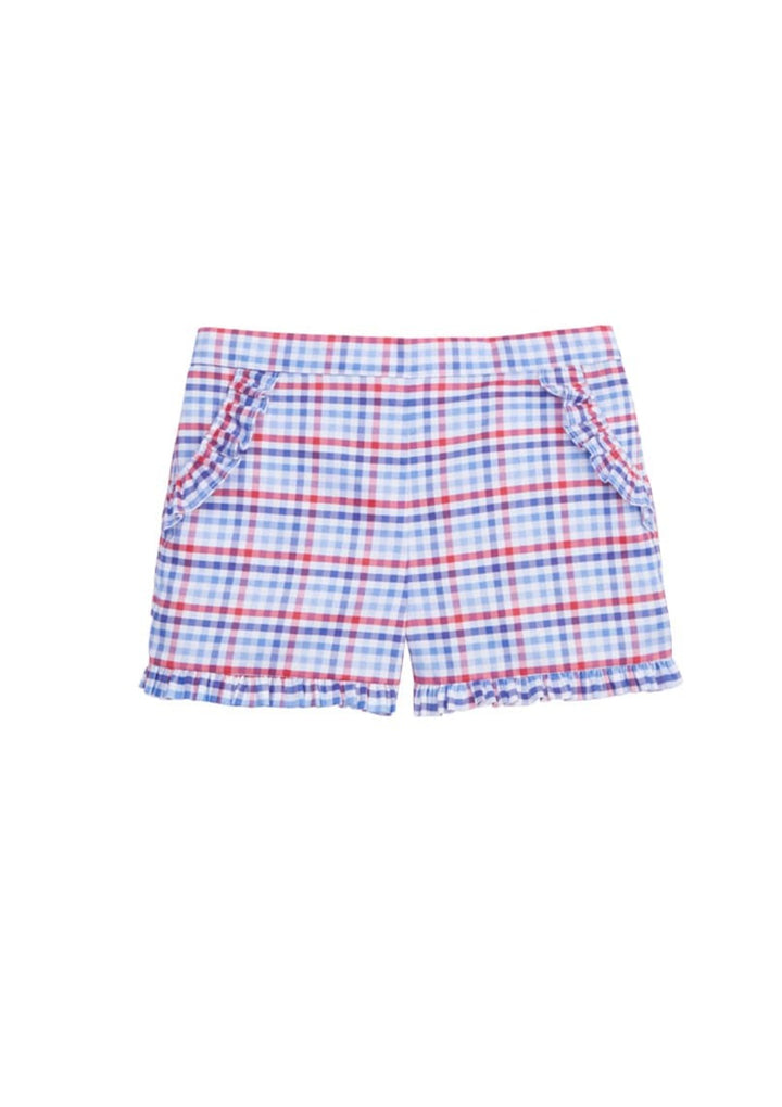 classic childrens clothing ruffled short in red white and blue plaid