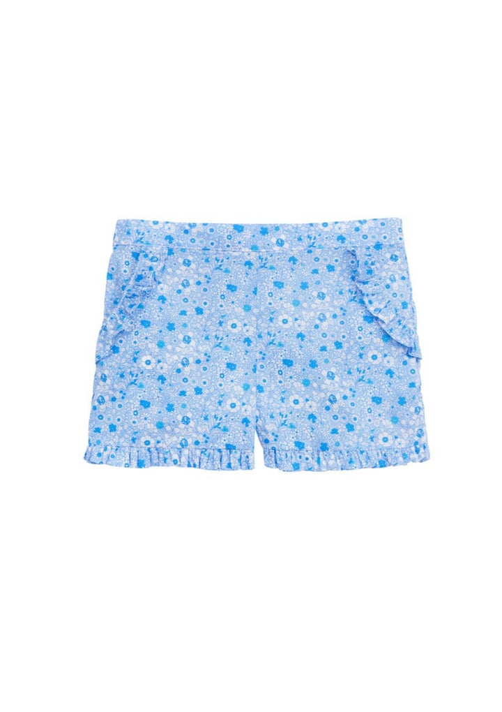 classic childrens clothing girls ruffled short in white and blue floral pattern