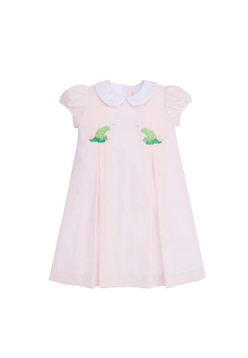 classic childrens clothing girls pink dress with peter pan collar and frog applique
