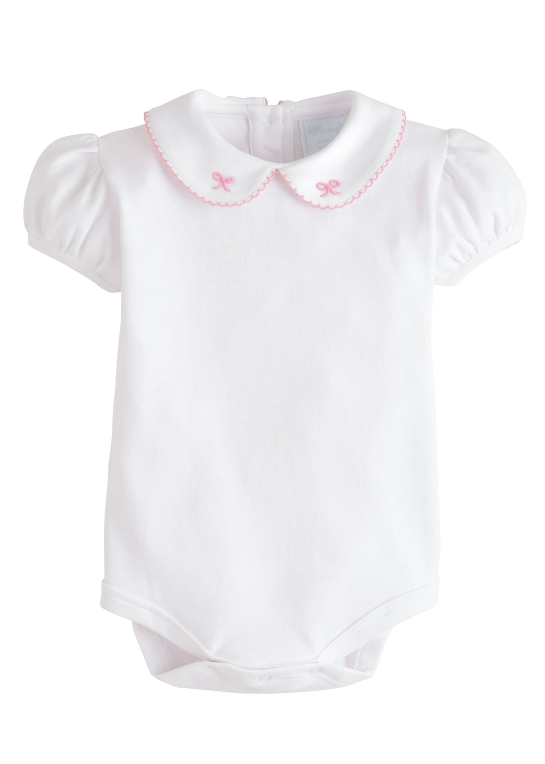 Little English classic baby girl clothing, onesie with pink pinpoint bow, traditional baby gift