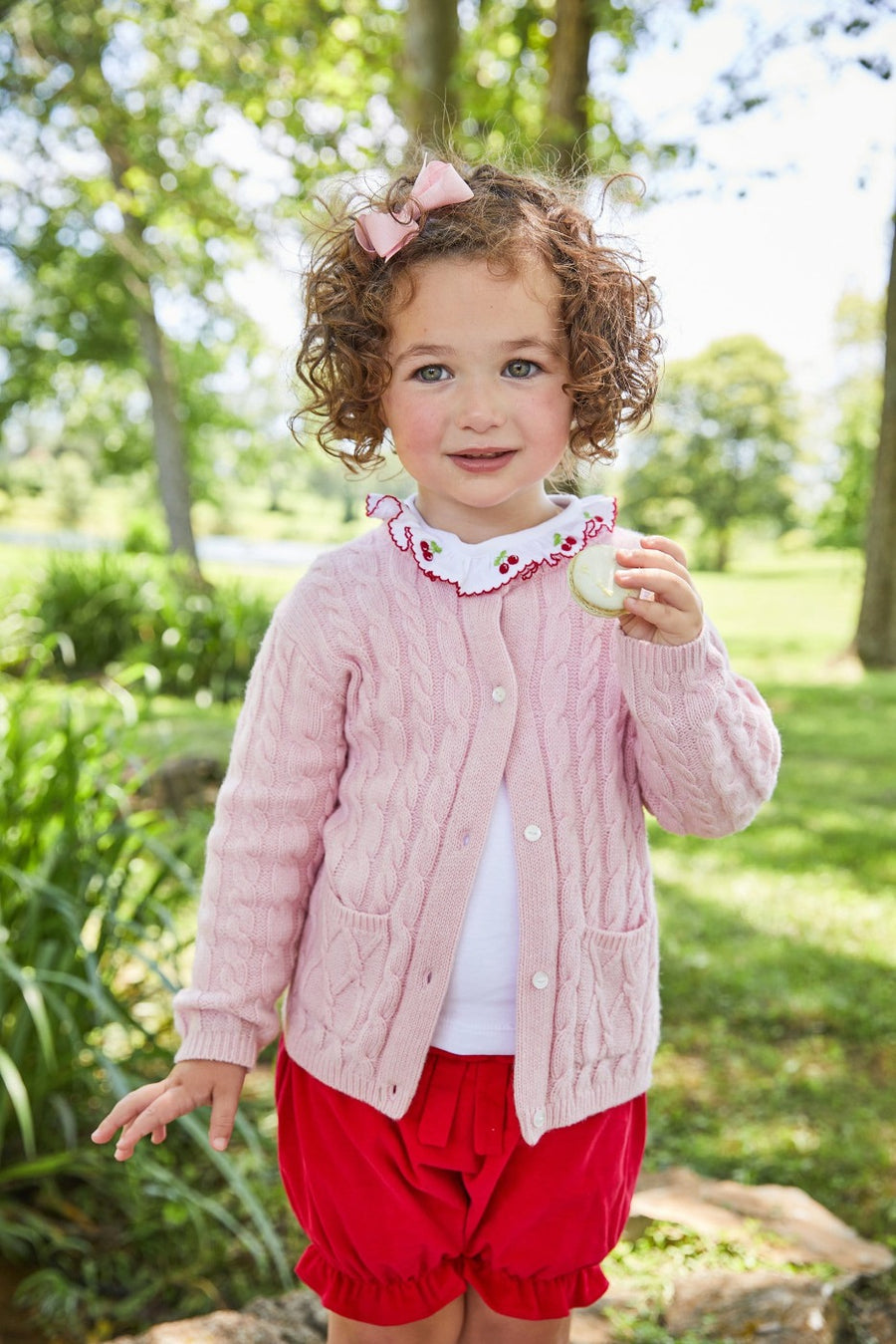 red corduroy bow bloomer for little girl, traditional bottoms for fall