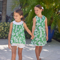 classic childrens clothing girls green and white floral pattern shift dress