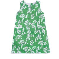 classic childrens clothing girls green and white floral pattern shift dress