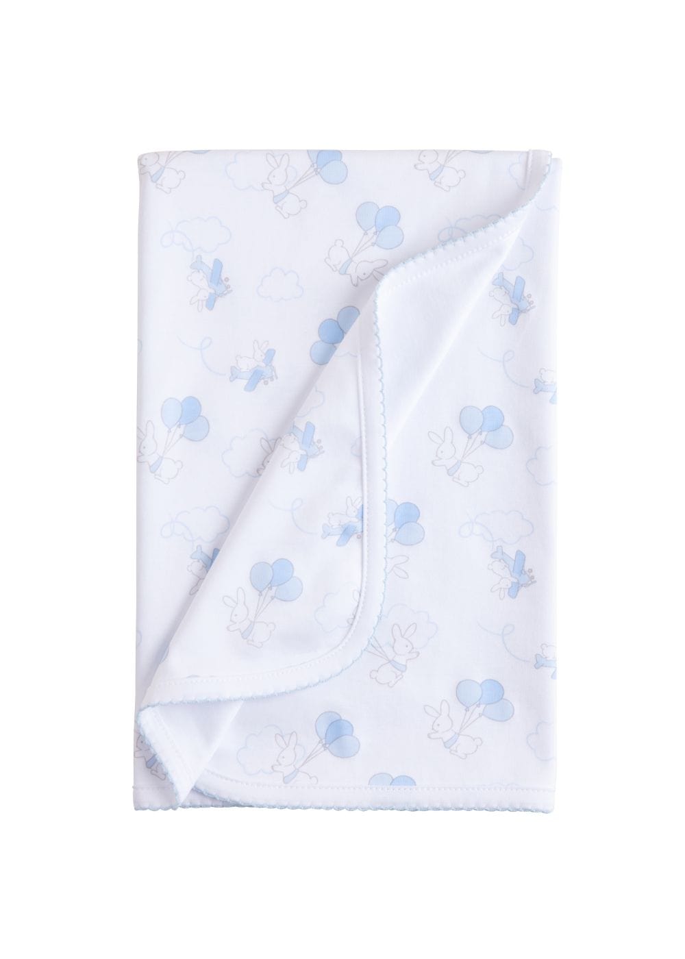 Little English boy printed swaddle blanket, blue bunny design for spring