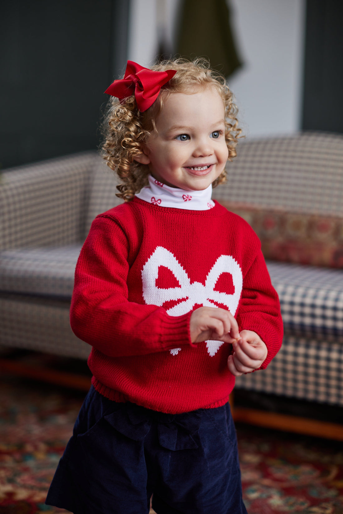 classic children clothing turtleneck with red bow print