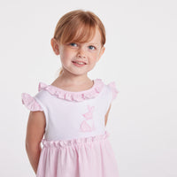 Little English girl's pink easter dress, sleeveless dress with patchwork bunny applique