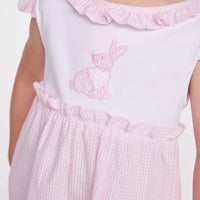 Little English girl's pink easter dress, sleeveless dress with patchwork bunny applique
