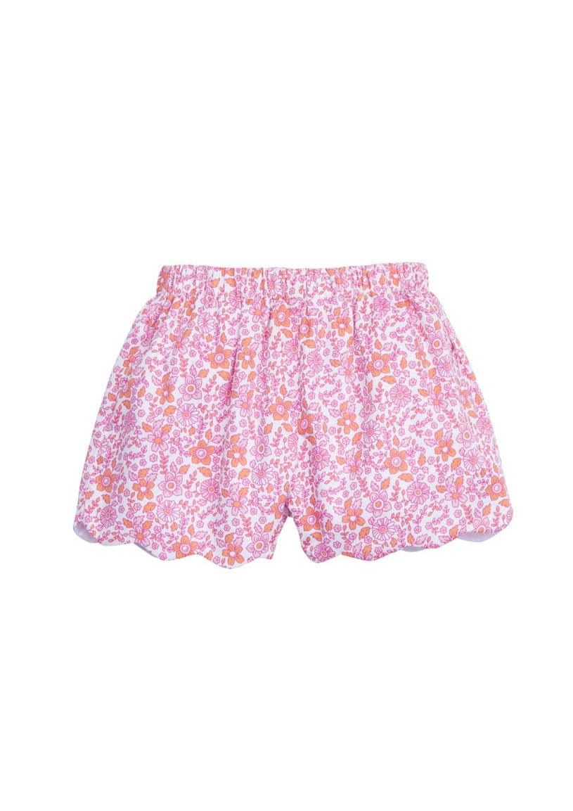 classic childrens clothing girls scalloped shorts in orange and pink floral pattern