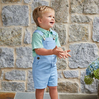 Little English classic short overall, children's spring outfit in light blue