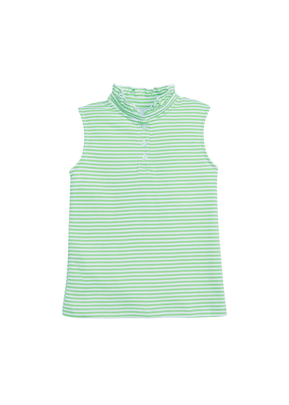 classic childrens clothing girls tank with ruffle collar in green and white stripes