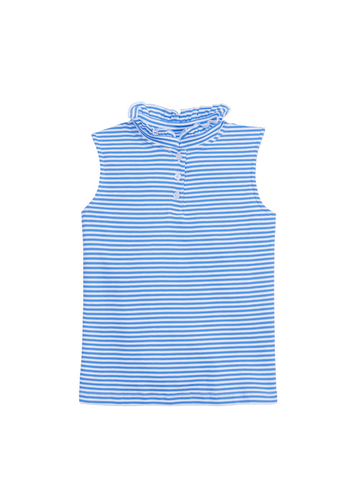 classic childrens clothing girls tank with ruffle collar in blue and white stripes
