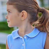 classic childrens clothing girls sleeveless dress with collar and drop hem in light blue