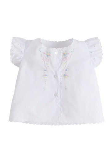 classic girls white cotton tea blouse with bow and flower embroidery