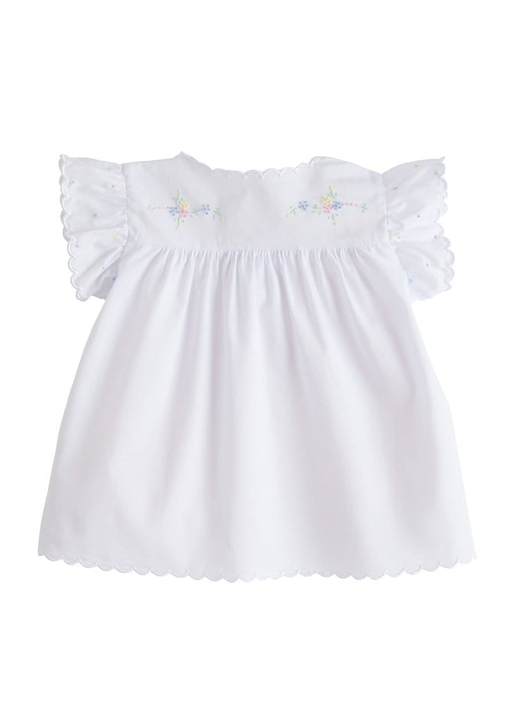 classic girls white cotton tea blouse with bow and flower embroidery