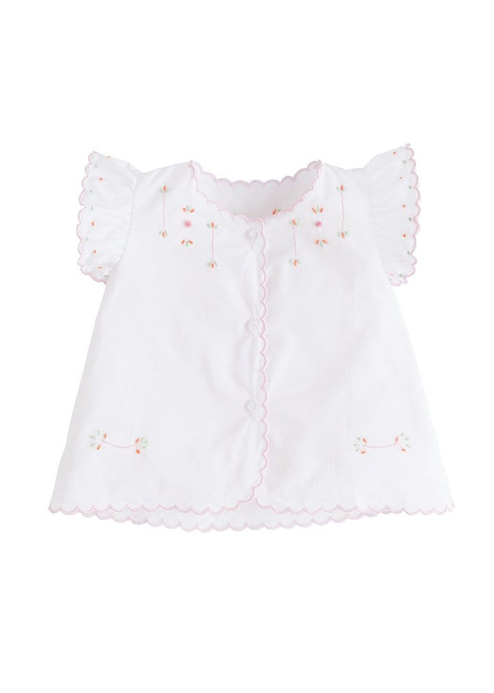 delicate embroidered tea blouse, light pink and orange