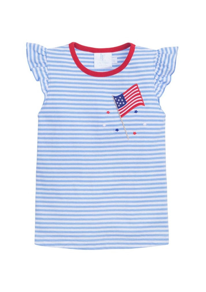 classic childrens clothing girls tank in blue and white stripes with applique american flag