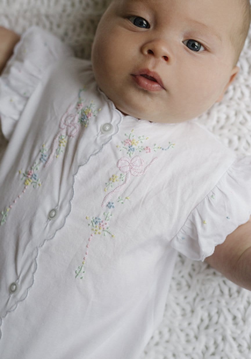 Embroidered newborn gown, Little English baby girl